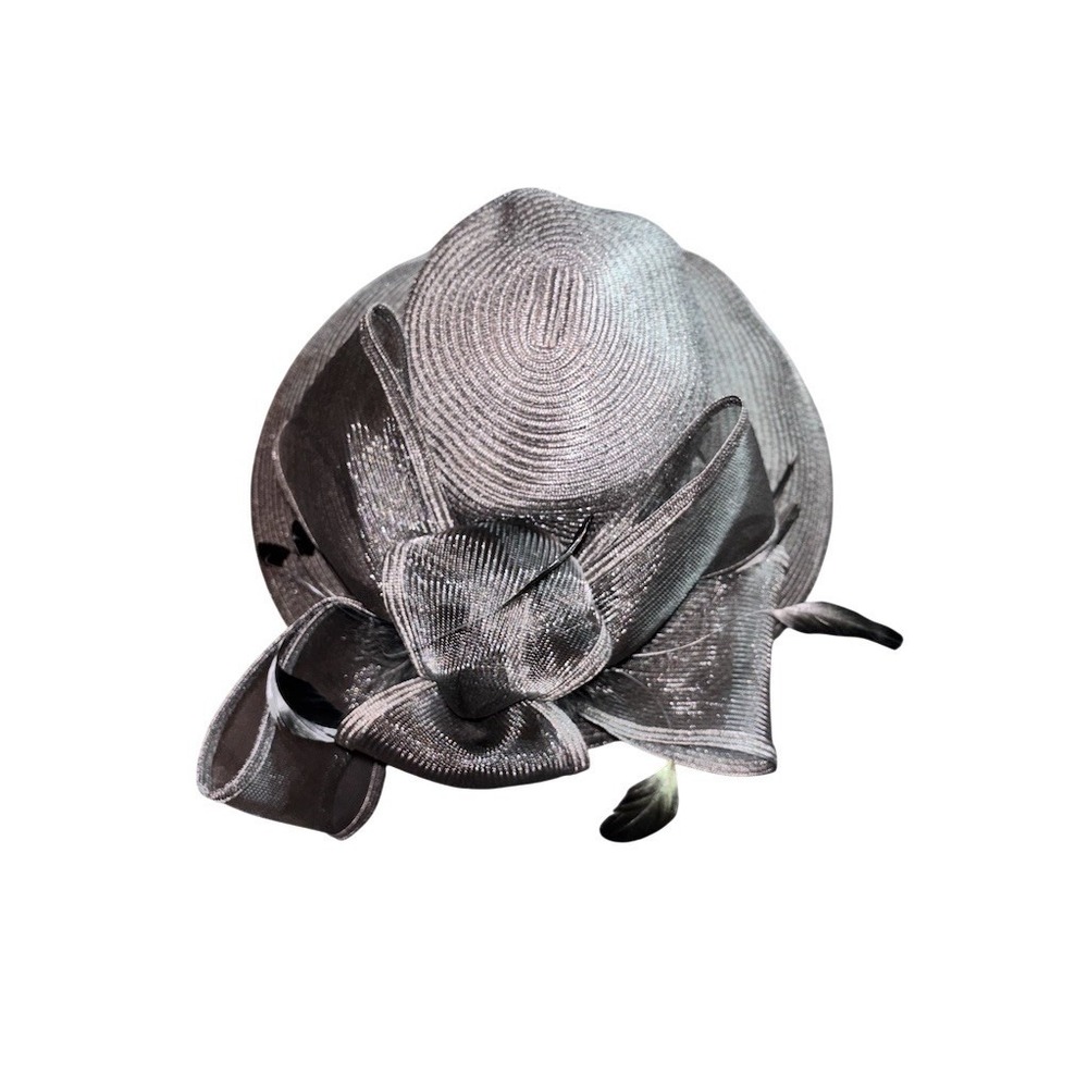 Betmar New York Dress Hat Womens One Size Black Wide Brim Bow Feather vintage
